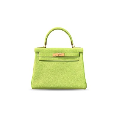 HERMÈS MASTER KELLY 25 HANDBAG GREEN TOGO WITH GOLD HARDWARE (25*17*7cm)